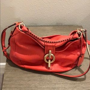 DVF leather orange shoulder bag with long strap